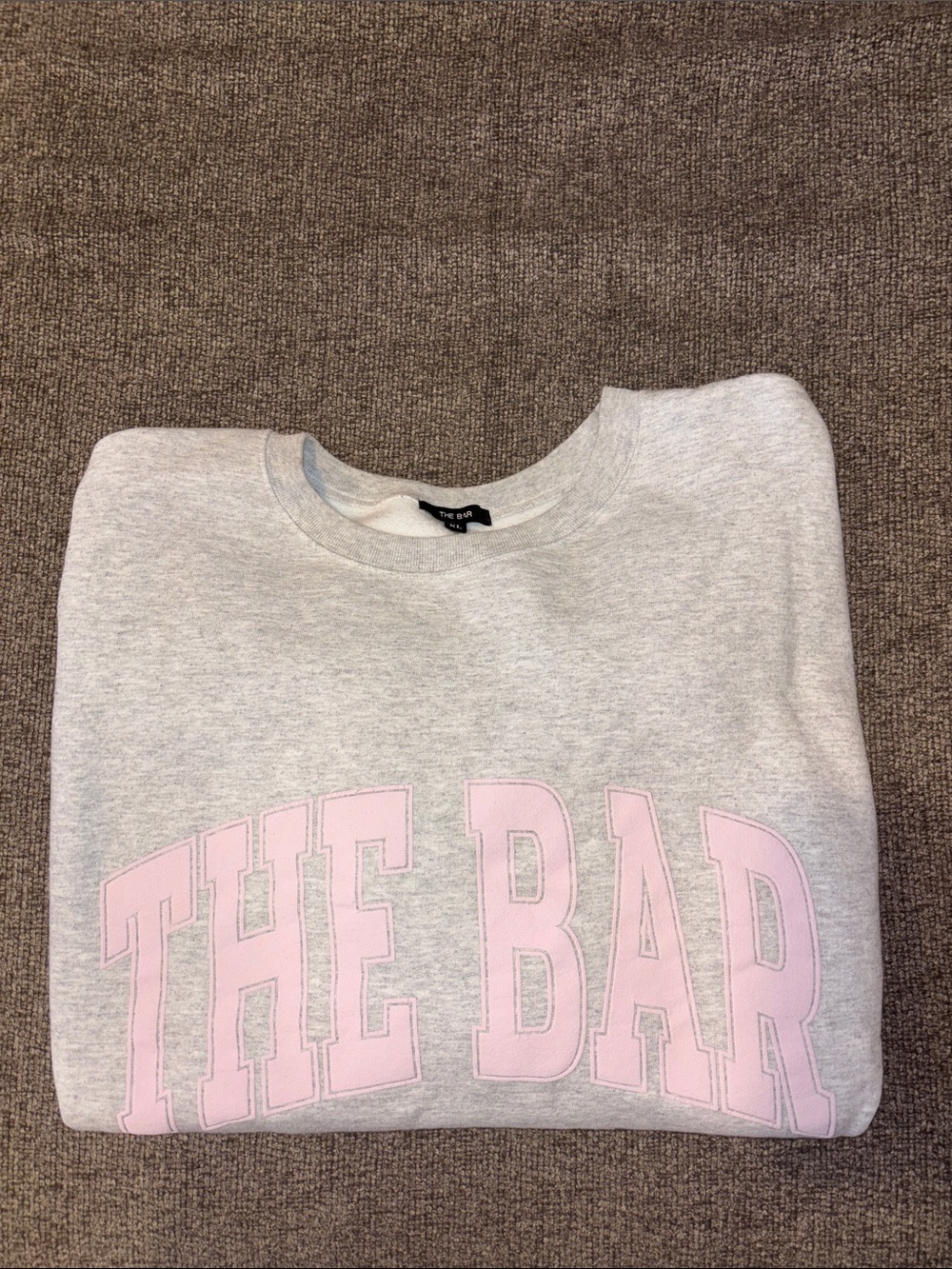 The Bar Light Gray Sweatshirt with Pink Block Logo